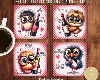 Funny Bird Square Coaster Sublimation Design, Humorous Wine Quote Coaster PNG Template, Wine Lover Phrase Coaster Print, Digital Download