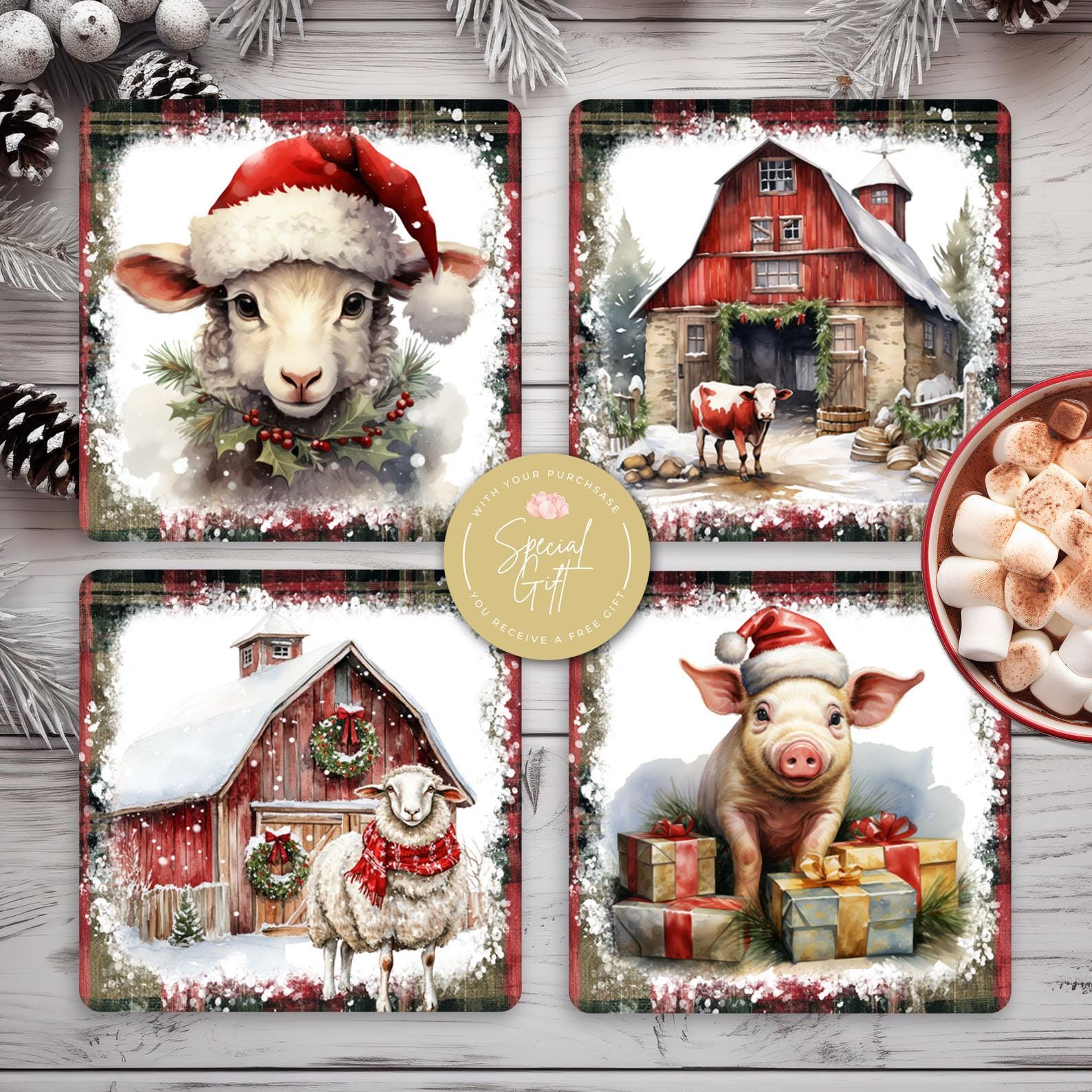 Rustic Coaster Graphics Rustic Christmas Square Coaster Sublimation Designs, Coaster 4x4, PNG ...