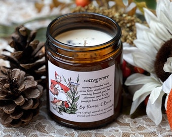 Cottagecore | Pumpkin, Cinnamon, Nutmeg, Fir, and Cedarwood | Cozy Autumn Candle | Amber Jar | Fall Aesthetic | Natural Soy Wax | 7 oz