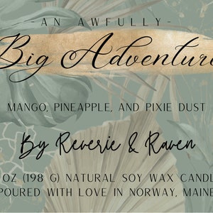 An Awfully Big Adventure Pineapple, Mango, and Pixie Dust Peter Pan Classic Literature Inspired Natural Soy Wax Candle 7 oz image 2