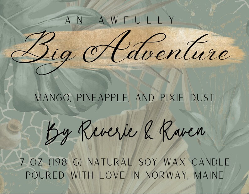 An Awfully Big Adventure Pineapple, Mango, and Pixie Dust Peter Pan Classic Literature Inspired Natural Soy Wax Candle 7 oz image 2