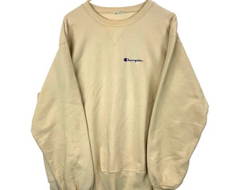 Vintage Champion Sweatshirt Crewneck Extra Large Beige 90s Spellout