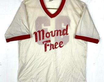 Vintage 1980s Jersey Large White Ringer V-Neck Made In Usa Downerwear
