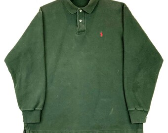 Vintage Polo Ralph Lauren 1/4 Button Up Pullover Sweatshirt Size Large Green