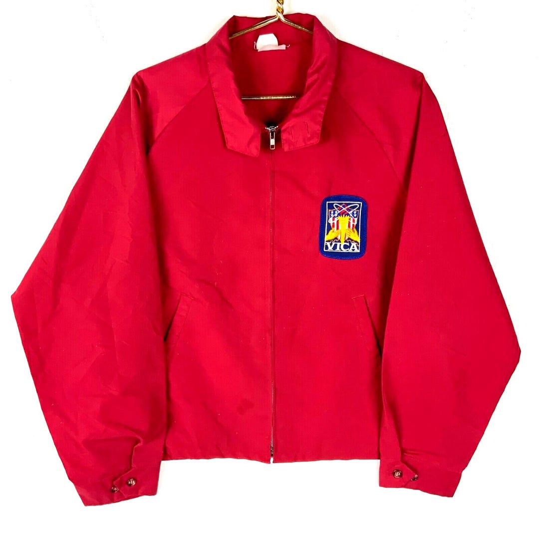 Vintage 1970s Harrington Jacket XL Red Full Zip Made in Usa