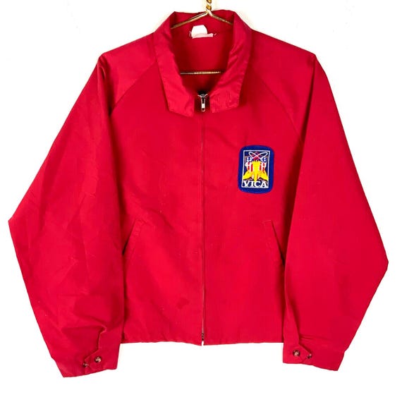 Vintage 1970s Harrington Jacket XL Red Full Zip Made in Usa