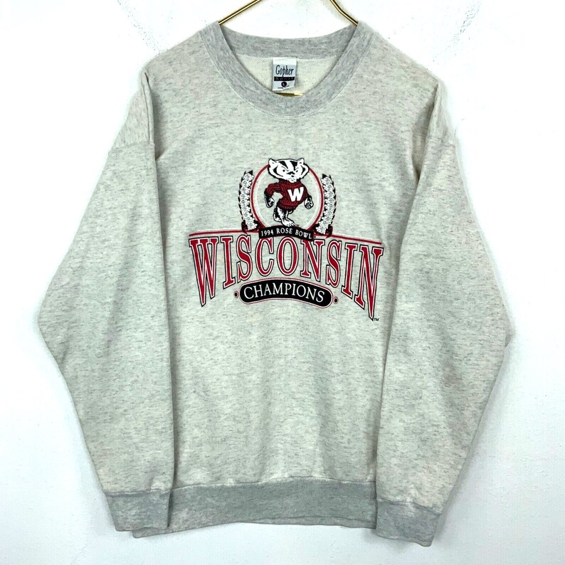 Vintage Wisconsin Badgers Sweatshirt Crewneck Large Gopher Gray Ncaa 90s image 1