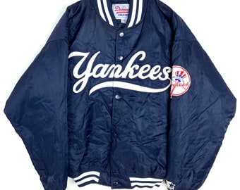 Vintage New York Yankees Starter Satin Jacket Medium Mlb Snap Button Insulated