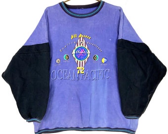 Vintage Ocean Pacific Sweatshirt Crewneck Size 2XL Purple Distressed All Access