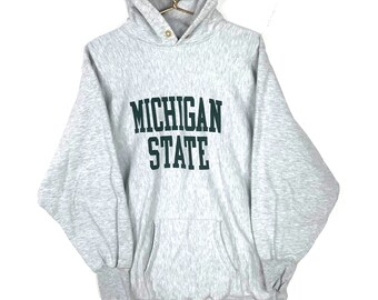 Vintage Champion Reverse Weave Hoodie Sweatshirt 2XL Grau Ncaa Michigan State