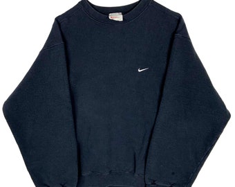 Vintage Nike Swoosh Sweatshirt Crewneck Large Black Made In Usa Embroidered 90s