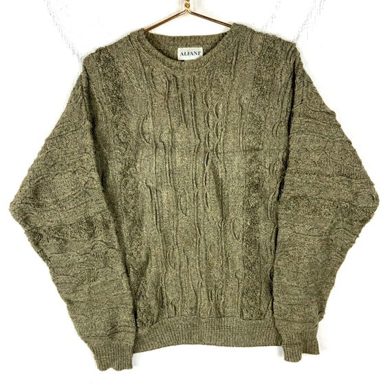 Vintage 3D Knit Sweater Large Green Crewneck Alfani Etsy