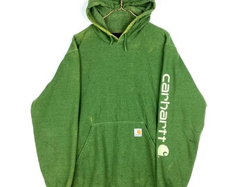 Vintage Carhartt Hoodie Sweatshirt Medium Green Workwear