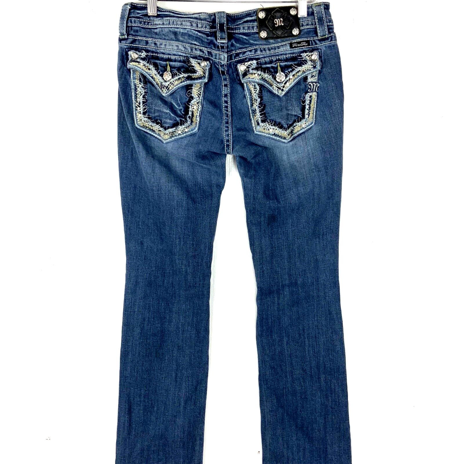 Jean Bootcut Miss Me Taille 27 Femme – Taille Basse, Détail Strass Et Clous