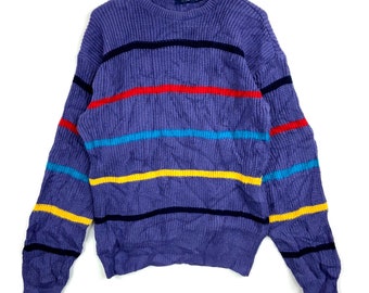 Vintage Wrangler Striped Knit Crewneck Grandpa Sweater Size Large Made In Usa