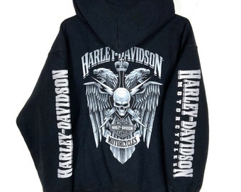 Harley Davidson sudadera con capucha tamaño mediano negro Wisconsin cremallera completa