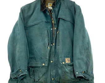 Vintage Carhartt Canvas Chore Tall Blanket Lined Jacket Size 2XL Green Workwear
