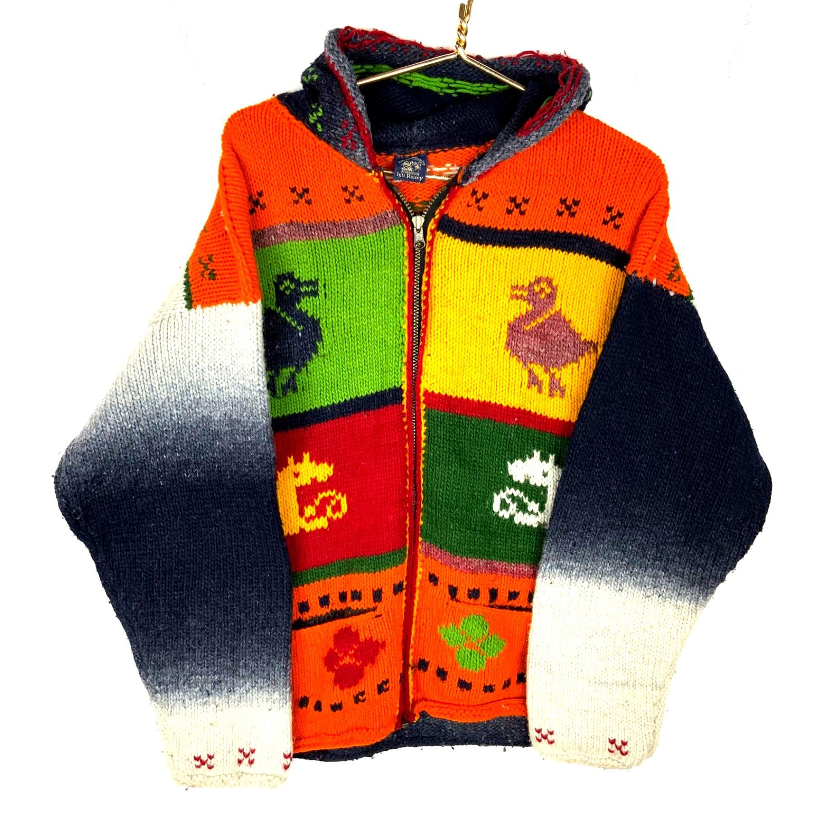 Vintage Cowichan Wool Knit Sweater Medium Multicolor Full Zip 90s