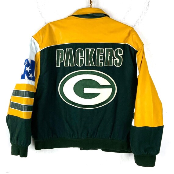 Vintage Green Bay Packers Jeff Hamilton Wool Leather Jacket Large 