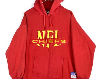 Vintage Kansas City Chiefs Nutmeg Hoodie Sweatshirt Large Red Nfl Embroidered