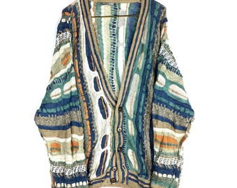 Vintage 3D Knit Cardigan Sweater Size Extra Large Made Australia