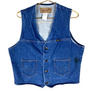 Vintage Wrangler Denim Jean Vest Medium Dark Wash 90s