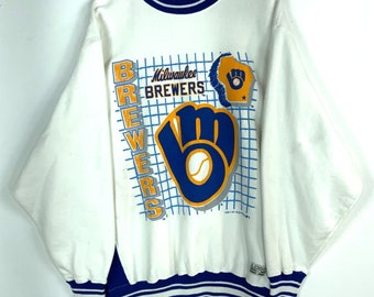 Sweat-shirt vintage Milwaukee Brewers Logo 7 taille XL 1991 mlb blanc baseball des années 90