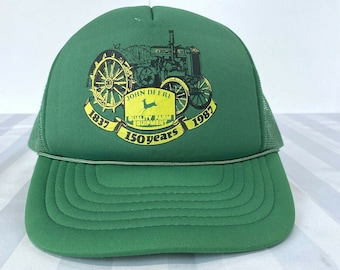 John Deere 150 Years Vintage Trucker Snapback Hat Cap 80s