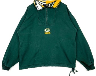 Vintage Green Bay Packers 1/4 Zip Abstract Sweatshirt Size Small Nfl Made Canada