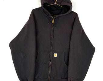 Carhartt Sweatshirt Hoodie 2XL Black Full Zip Active Lined Distressed Work Wear
