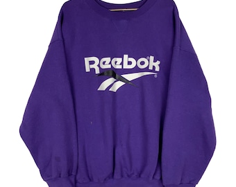 Vintage Reebok Sweatshirt Crewneck 2XL Purple 90s Embroidered Big Logo