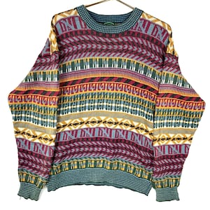 Vintage Izod Grandpa Knit Sweater Size Medium Multicolor Patterned