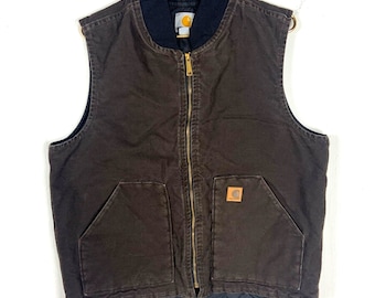 Carhartt Quilted Full Zip Vest Large Tall Brown Workwear Canvas
