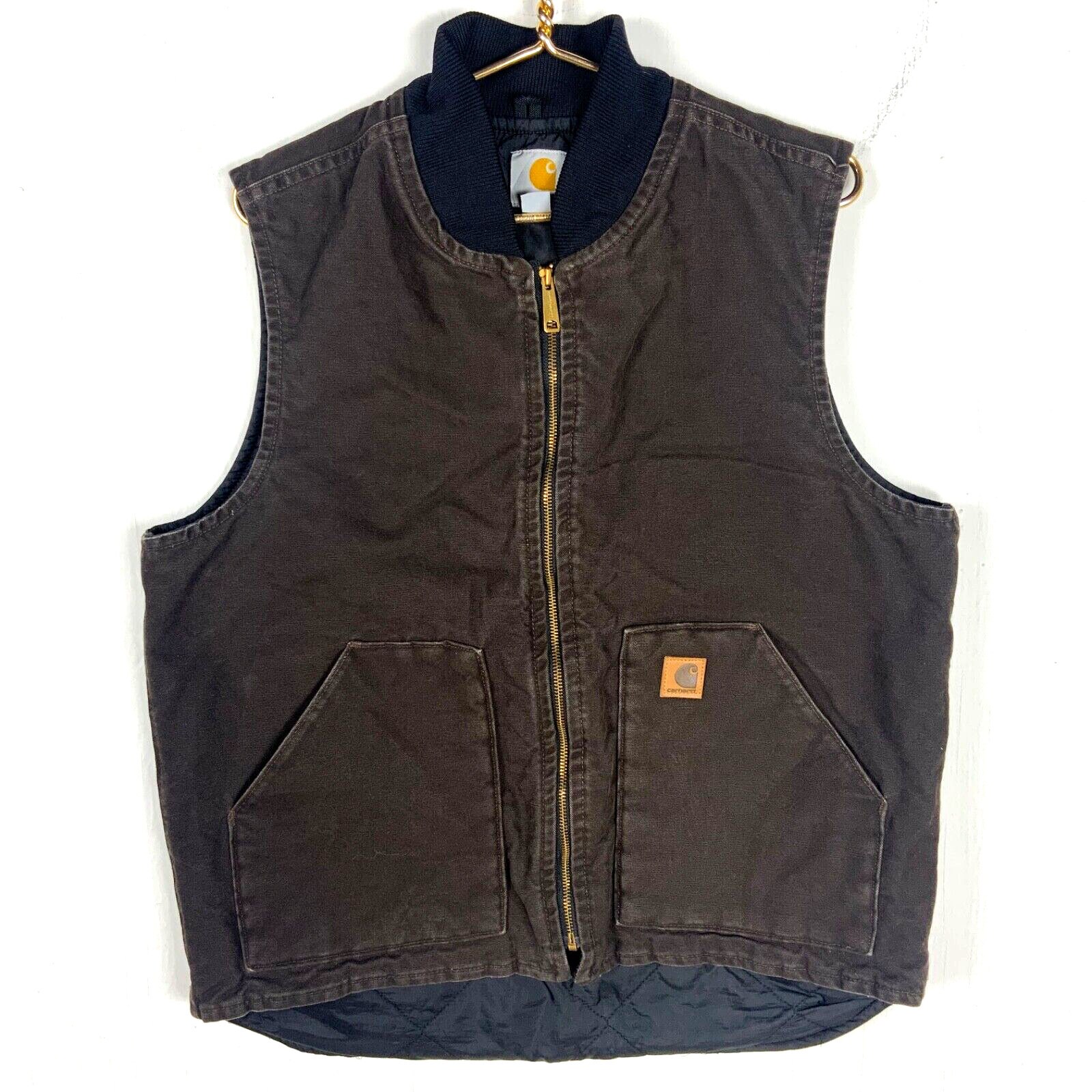 ★Carhartt Work Canvas Quilted Vest LTall Carhartt Quilted Full Zip Vest Large Tall Brown Workwear
