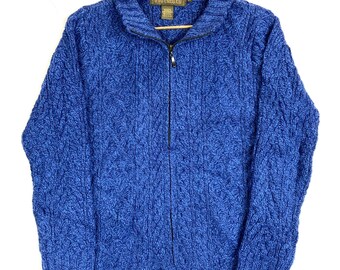 Inis Craft Full Zip Women's Merino Wool Cable Knit Sweater Size Small Ireland