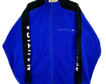 Vintage Nautica Competition Full Zip Fleece Sweater Jacket Size XL Blue