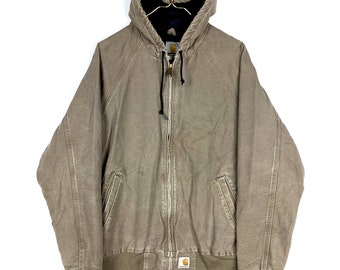 Carhartt Full Zip Hooded Jacket Quilt Lined Medium Brown Workwear