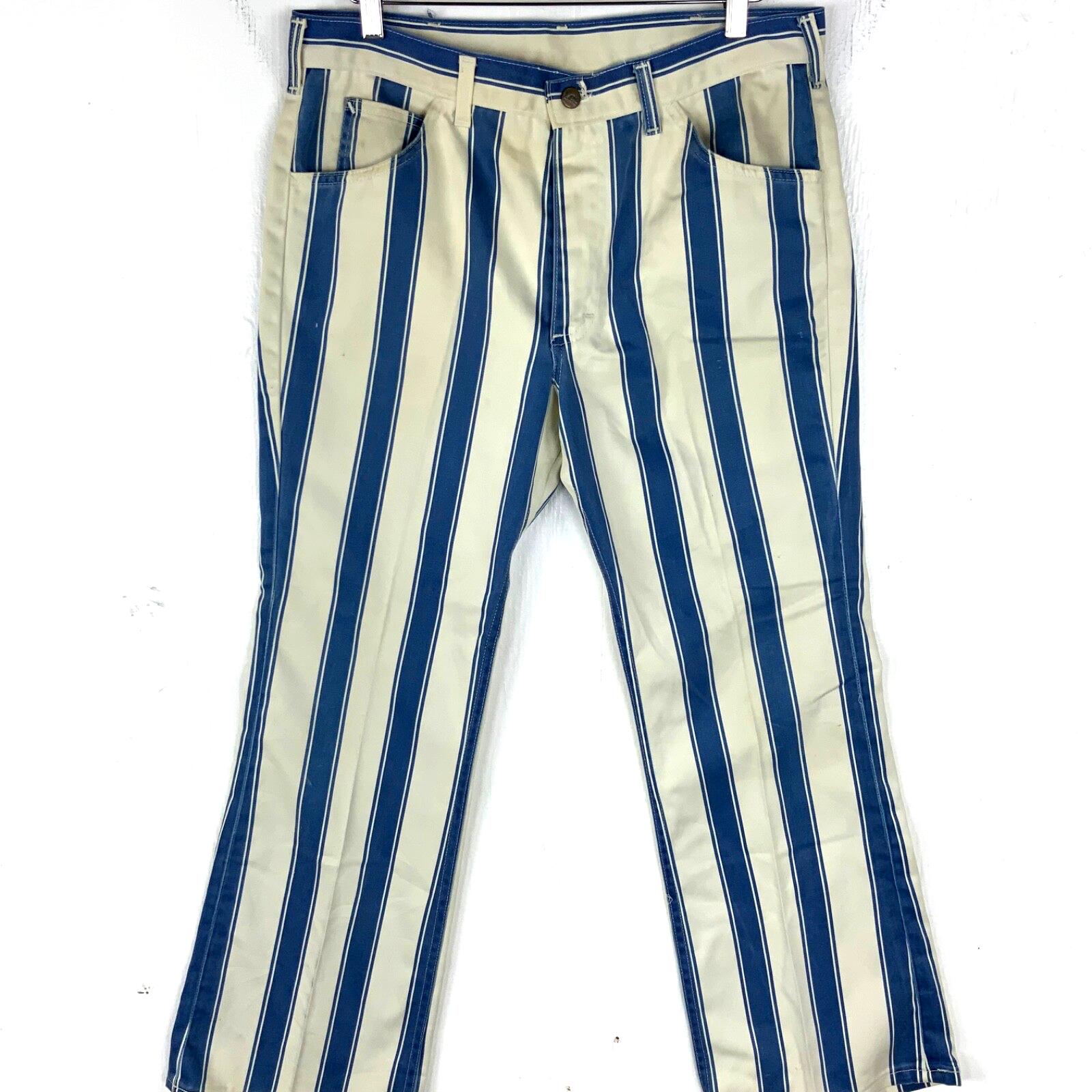Vintage Lee 1970's Striped Pants 35x30 White Bootcut Talon