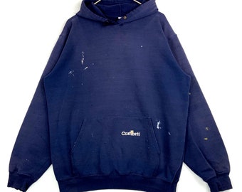 Carhartt Drawstring Sweatshirt Hoodie Size Large Workwear Blue 50/50