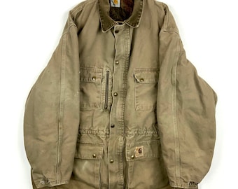 Vintage Carhartt Work Jacket 2XL Beige Full Zip Blanket Lined Utility