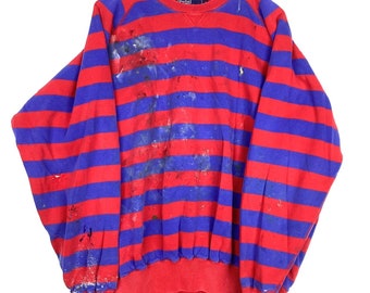 vintage Polo Ralph Lauren Sweat-shirt ras du cou Taille Large Rouge Bleu Rayé