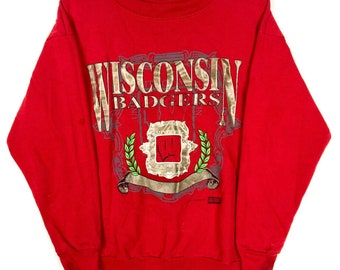 Vintage Wisconsin Badgers Hoodie Sweatshirt Large Red 90s Ncaa 50/50 Made In Usa