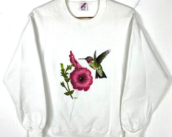 Vintage Hummingbird Sweatshirt Crewneck Medium Wildlife Made In Usa 80s 90s