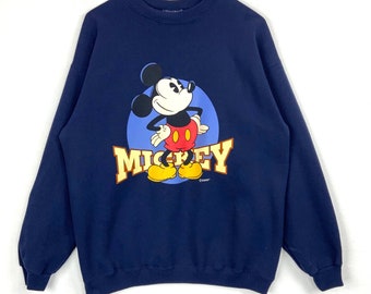 Vintage Mickey Mouse Sweatshirt Adult Large Blue Crewneck Blue Usa Heavyweight