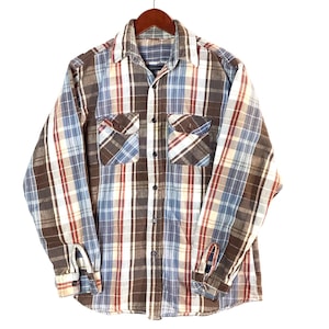 Vintage Flannel Plaid Shirt Large Brown Buttoned Long Sleeve 90s