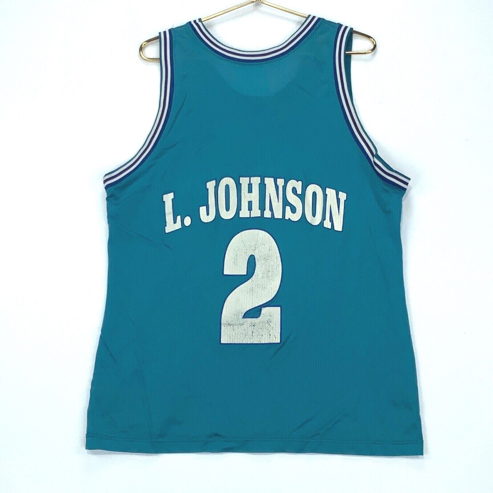 LARRY JOHNSON #2 Charlotte Hornets Champion Throwback Jersey Size 44 Vintage  90s