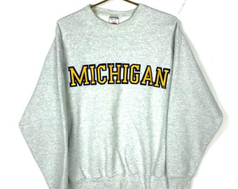 Vintage Michigan Wolverines Sweatshirt Large Gray Ncaa Football 90s