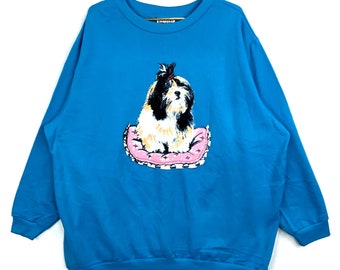 Vintage Shitzu Puppy Dog Animal Sweatshirt Crewneck Size 3XL Made In Usa Blue