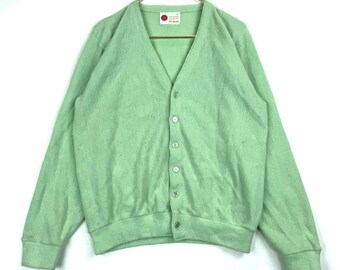 vintage Boutique Sears pour homme Cardigan à col en V et boutons en tricot, grande taille, vert