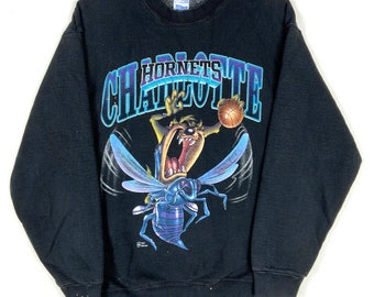 vintage Charlotte Hornets Taz Sweatshirt Taille Large Noir Nba Looney Toons